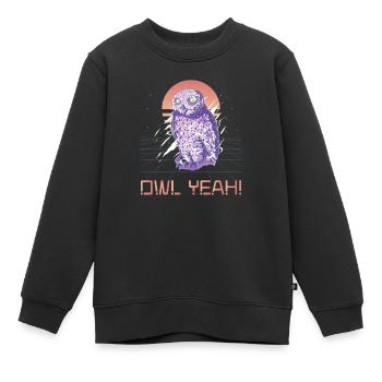 Hibou oui Owl Lover Oiseau nocturne Hibou Chuchoteur - Sweat Premium enfant bio - noir - Devant - AI Model Kid Female (0cm)