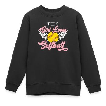Dieses Mädchen liebt Softballspieler Pitcher Catcher - Kinder Premium Organic Sweatshirt - Schwarz - Vorne - AI Model Kid Female (0cm)