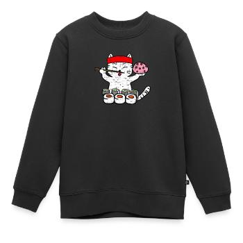 Katze isst Sushi mit Stäbchen Grunge - Kinder Premium Organic Sweatshirt - Schwarz - Vorne - AI Model Kid Female (0cm)