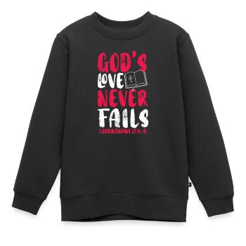 Gottes Liebe lässt christlichen Gläubigen nie im Stich - Kinder Premium Organic Sweatshirt - Schwarz - Vorne - AI Model Kid Female (0cm)