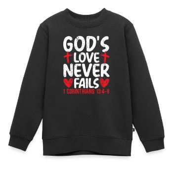 Gottes Liebe lässt christlichen Gläubigen nie im Stich - Kinder Premium Organic Sweatshirt - Schwarz - Vorne - AI Model Kid Female (0cm)