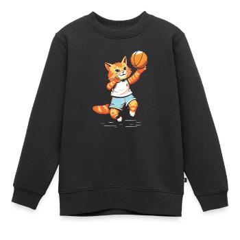 Basketball Katze Basketballspieler Ich liebe Basketball - Kinder Premium Organic Sweatshirt - Schwarz - Vorne - AI Model Kid Female (0cm)