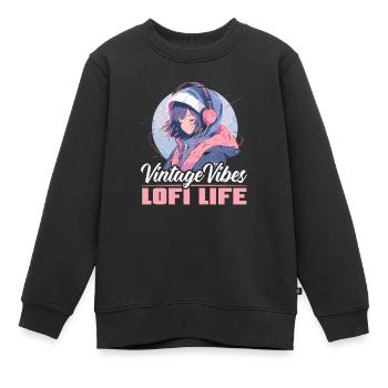 Lofi Mélomane Basse Fidélité Esthétique Japonaise - Sweat Premium enfant bio - noir - Devant - AI Model Kid Female (0cm)