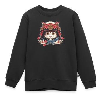 Japanese Samurai Cat Japan Aesthetic Cat Lover - Kids Premium Organic Sweatshirt - black - Front - AI Model Kid Female (0cm)