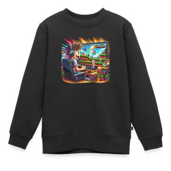 Speedrunning Joueur de jeux vidéo Gamer Gaming - Sweat Premium enfant bio - noir - Devant - AI Model Kid Female (0cm)