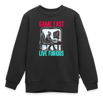 Speedrunning Joueur de jeux vidéo Gamer Gaming - Sweat Premium enfant bio - noir - Devant - AI Model Kid Female (0cm)