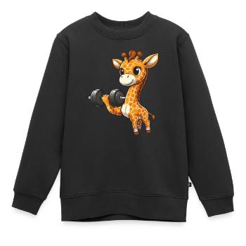 Giraffe beim Bankdrücken Workout - Kinder Premium Organic Sweatshirt - Schwarz - Vorne - AI Model Kid Female (0cm)