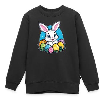 Funny little easter bunny with colorful eggs - Kids Premium Organic Sweatshirt - black - Front - AI Model Kid Female (0cm)