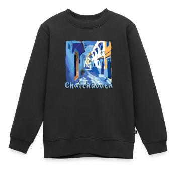 Chefchaouen Marokko Blaue Stadt Altstadt - Kinder Premium Organic Sweatshirt - Schwarz - Vorne - AI Model Kid Female (0cm)
