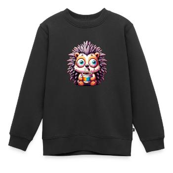 Hedgehog with Coffee Caffeine Shock - Kids Premium Organic Sweatshirt - black - Front - AI Model Kid Female (0cm)