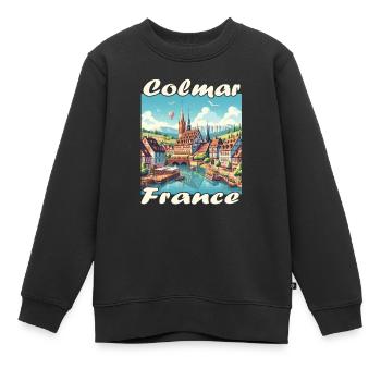 Colmar Altstadt Hafen und Kanal im Kolonialstil - Kinder Premium Organic Sweatshirt - Schwarz - Vorne - AI Model Kid Female (0cm)