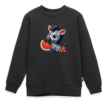 Zebra Mit Wassermelone Fruchtig Lustig - Kinder Premium Organic Sweatshirt - Schwarz - Vorne - AI Model Kid Female (0cm)
