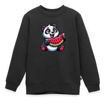 Panda mit Wassermelone Fruchtig Lustig - Kinder Premium Organic Sweatshirt - Schwarz - Vorne - AI Model Kid Female (0cm)