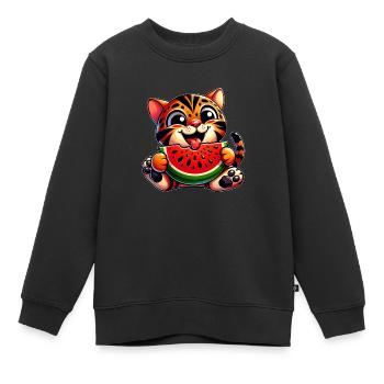 Bengalkatze Tiger Mit Wassermelone Fruchtig - Kinder Premium Organic Sweatshirt - Schwarz - Vorne - AI Model Kid Female (0cm)