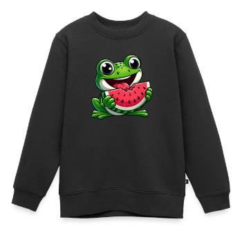 Frosch Mit Wassermelone Fruchtig Lustig - Kinder Premium Organic Sweatshirt - Schwarz - Vorne - AI Model Kid Female (0cm)