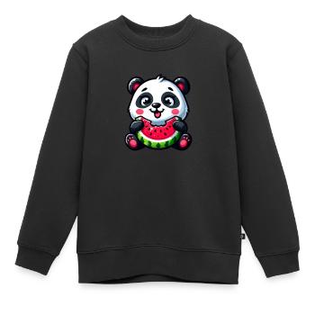 Panda Mit Wassermelone Fruchtig Lustig - Kinder Premium Organic Sweatshirt - Schwarz - Vorne - AI Model Kid Female (0cm)