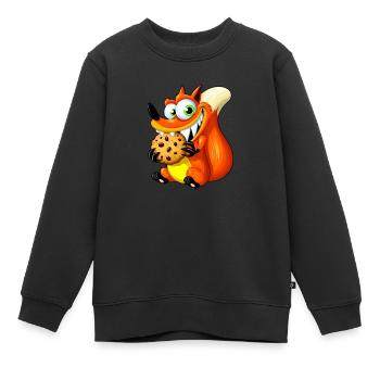 Renard roux mignon avec biscuit - Sweat Premium enfant bio - noir - Devant - AI Model Kid Female (0cm)