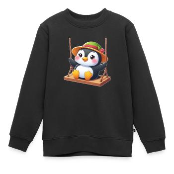 Pinguin auf Schaukel Spielplatz Schaukeln Spaß - Kinder Premium Organic Sweatshirt - Schwarz - Vorne - AI Model Kid Female (0cm)