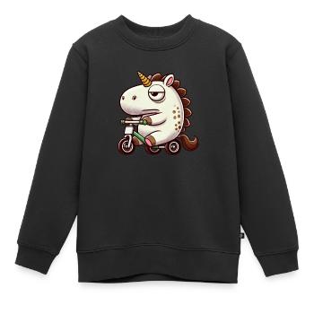 Einhorn auf Dreirad lustig skurril Fabelwesen - Kinder Premium Organic Sweatshirt - Schwarz - Vorne - AI Model Kid Female (0cm)