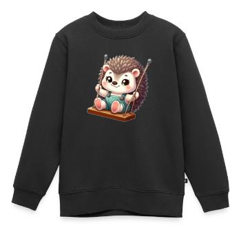Hérisson mignon sur l’aire de jeux de dessin animé de balançoire - Sweat Premium enfant bio - noir - Devant - AI Model Kid Female (0cm)