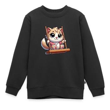 chat mignon bercement dessin animé aire de jeux amusant - Sweat Premium enfant bio - noir - Devant - AI Model Kid Female (0cm)
