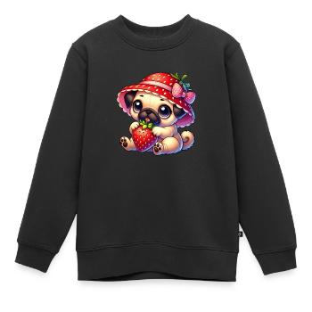 Mops mit Erdbeere Sommer Fruchtig - Kinder Premium Organic Sweatshirt - Schwarz - Vorne - AI Model Kid Female (0cm)