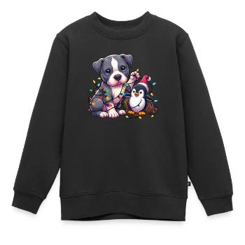 Süßer tollpatschiger Pitbull und Pinguin Weihnacht - Kinder Premium Organic Sweatshirt - Schwarz - Vorne - AI Model Kid Female (0cm)