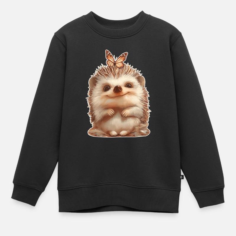 Igel mit Schmetterling - Kinder Premium Organic Sweatshirt - Schwarz