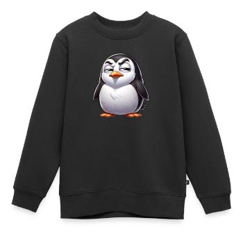Dessin animé sceptique du pingouin coquin - Sweat Premium enfant bio - noir - Devant - AI Model Kid Female (0cm)
