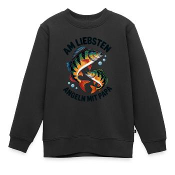 Angeln mit Papa, zwei Barsche - Kinder Premium Organic Sweatshirt - Schwarz - Vorne - AI Model Kid Female (0cm)