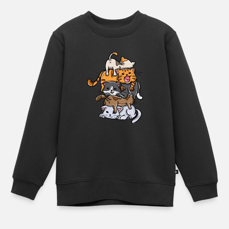 Sleeping Cats Stack Anime Chatons Kawaii - Sweat Premium enfant bio - noir