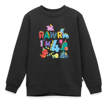 Rawr Je suis 4 | | de dinosaures Rawr 4ème anniversaire - Sweat Premium enfant bio - noir - Devant - AI Model Kid Female (0cm)
