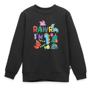 Rawr Je suis 1 | | de dinosaures Rawr 1er anniversaire - Sweat Premium enfant bio - noir - Devant - AI Model Kid Female (0cm)