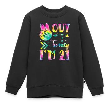 Peace Out Twenty I'm 21 | Tie Dye Themed - Kinder Premium Organic Sweatshirt - Schwarz - Vorne - AI Model Kid Female (0cm)