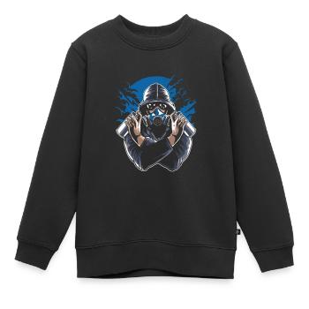Graffiti pulvérisateur avec masque à gaz (0025) - Sweat Premium enfant bio - noir - Devant - AI Model Kid Female (0cm)