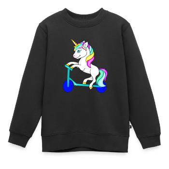 Unicorn on scooter, rainbow colors, glitter - Kids Premium Organic Sweatshirt - black - Front - AI Model Kid Female (0cm)