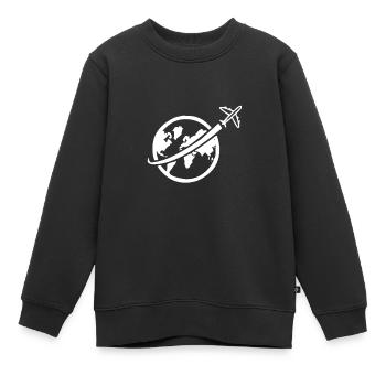 Reise Flugzeug um die Welt Weltreise - Kinder Premium Organic Sweatshirt - Schwarz - Vorne - AI Model Kid Female (0cm)