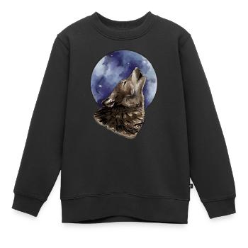 Loup et lune - Sweat Premium enfant bio - noir - Devant - AI Model Kid Female (0cm)