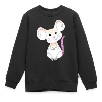 Hand gezeichnete weiße Maus sitzend - Kinder Premium Organic Sweatshirt - Schwarz - Vorne - AI Model Kid Female (0cm)