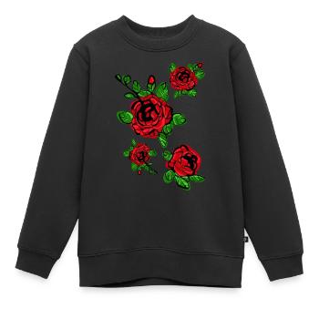 Rote Rosen blühen - Kinder Premium Organic Sweatshirt - Schwarz - Vorne - AI Model Kid Female (0cm)