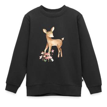 Cerf Bébé animaux de la forêt avec couronne de fleurs et champignons - Sweat Premium enfant bio - noir - Devant - AI Model Kid Female (0cm)