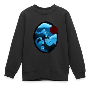 wave off kanagawa - Sweat Premium enfant bio - noir - Devant - AI Model Kid Female (0cm)