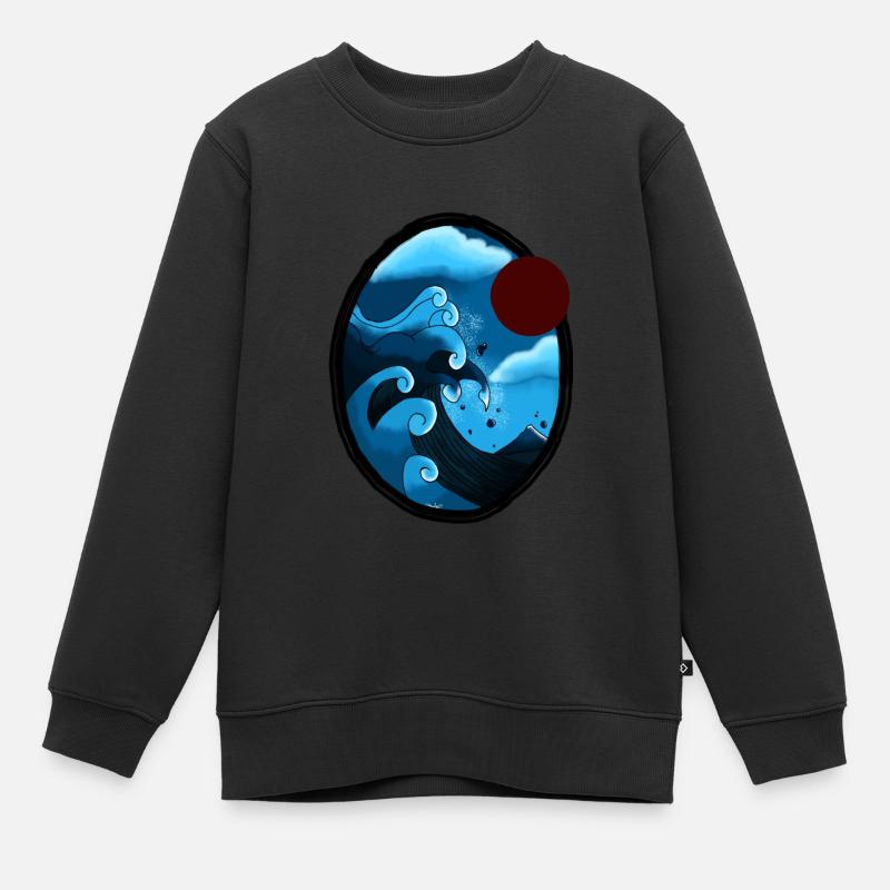 wave off kanagawa - Sweat Premium enfant bio - noir