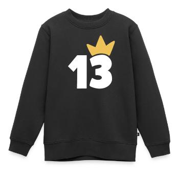 13 Krone Nummer 13 - Kinder Premium Organic Sweatshirt - Schwarz - Vorne - AI Model Kid Female (0cm)