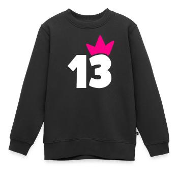 13 Krone Girl 13 - Kinder Premium Organic Sweatshirt - Schwarz - Vorne - AI Model Kid Female (0cm)