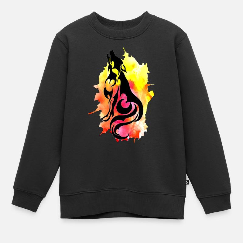 Aquarell Wolf - Kinder Premium Organic Sweatshirt - Schwarz