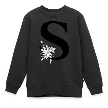 Lettre S - Sweat Premium enfant bio - noir - Devant - AI Model Kid Female (0cm)