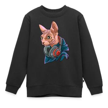 Coole Nacktkatze mit Kopfhörer - Kinder Premium Organic Sweatshirt - Schwarz - Vorne - AI Model Kid Female (0cm)