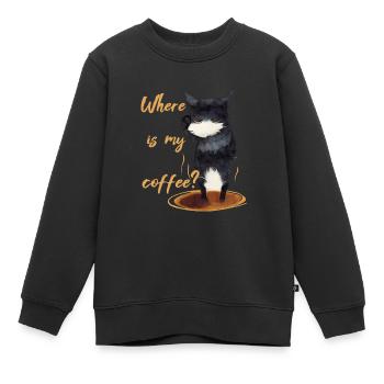 Where is my coffee? Gift idea, cat, coffee - Kids Premium Organic Sweatshirt - black - Front - AI Model Kid Female (0cm)