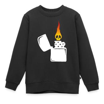 crâne enflammé et briquet blanc - Sweat Premium enfant bio - noir - Devant - AI Model Kid Female (0cm)